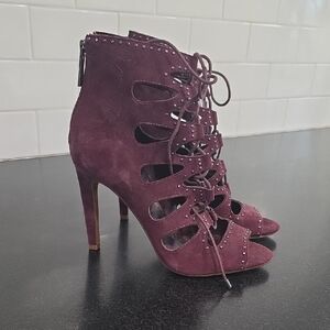BCBG Burgundy Lace-Up Heeled Boots